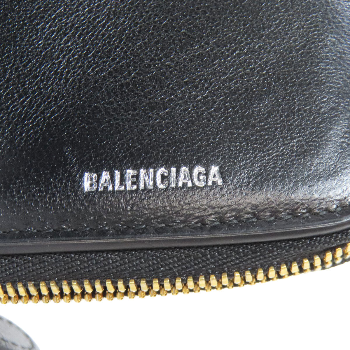 BALENCIAGA Bifold Wallet 650871 leather black logo Women Used Authentic