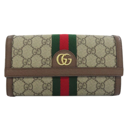 GUCCI Long Wallet Purse 523153 PVC Brown Ophidia GG Continental Women Used Authentic