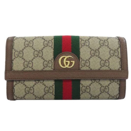 GUCCI Long Wallet Purse 523153 PVC Brown Ophidia GG Continental Women Used Authentic