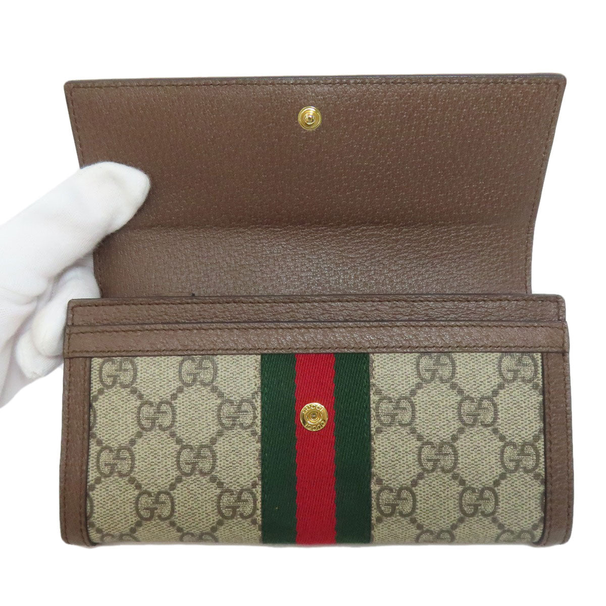 GUCCI Long Wallet Purse 523153 PVC Brown Ophidia GG Continental Women Used Authentic