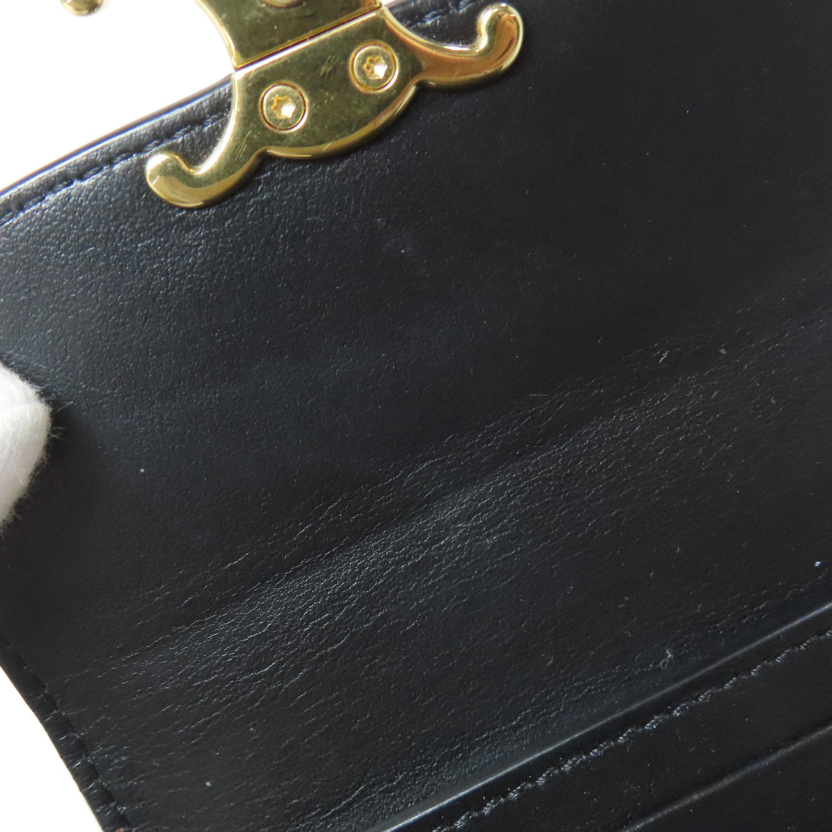 CELINE Bifold Wallet Calfskin black Small flap wallet Triomphe Women Used Authentic