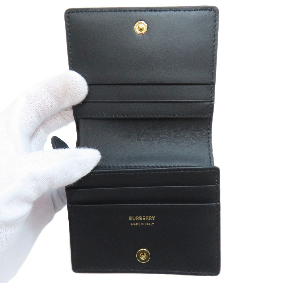 BURBERRY Bifold Wallet leather black TB logo Women Used Authentic