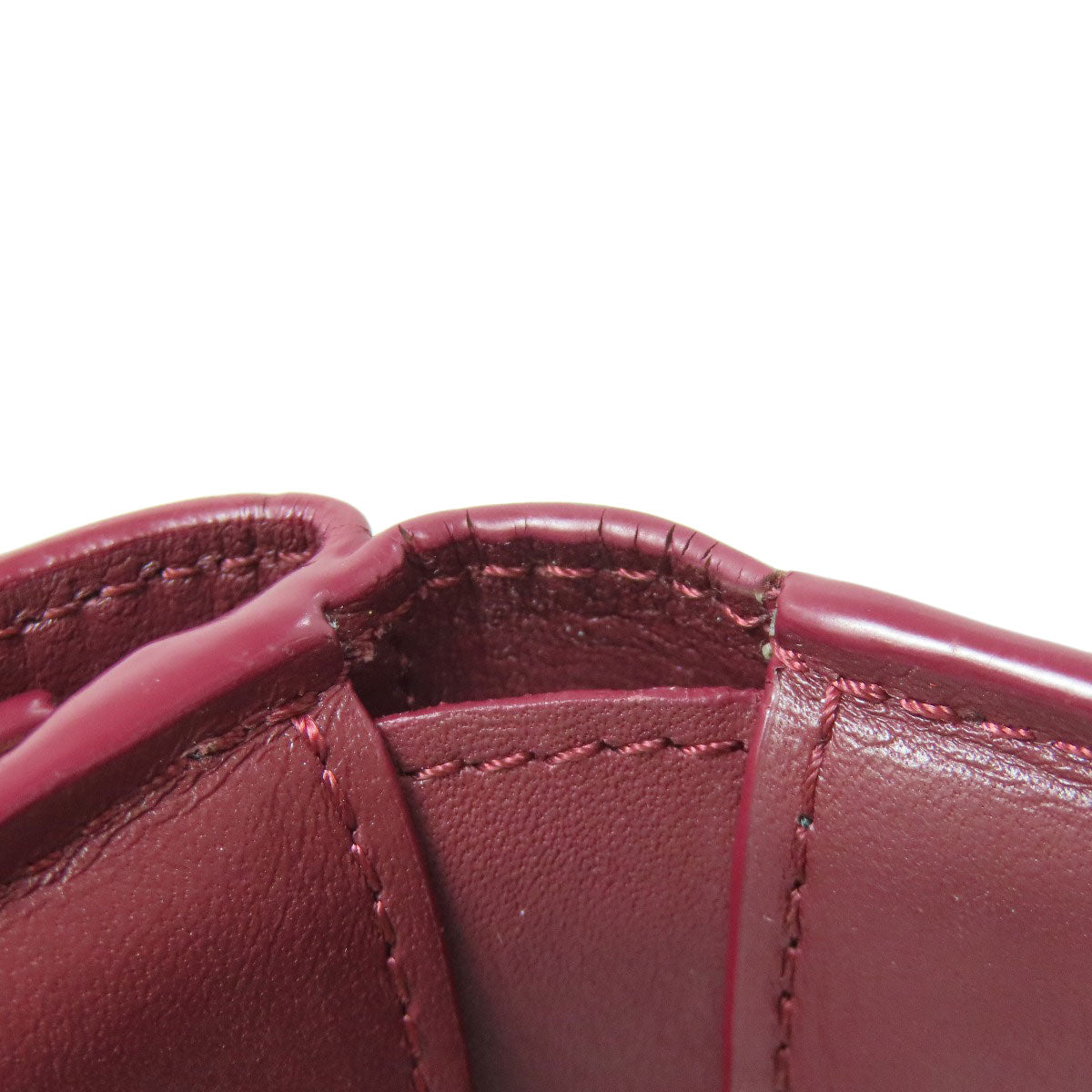 LOEWE Bifold Wallet Calfskin Red Compact Wallet Anagram Women Used Authentic