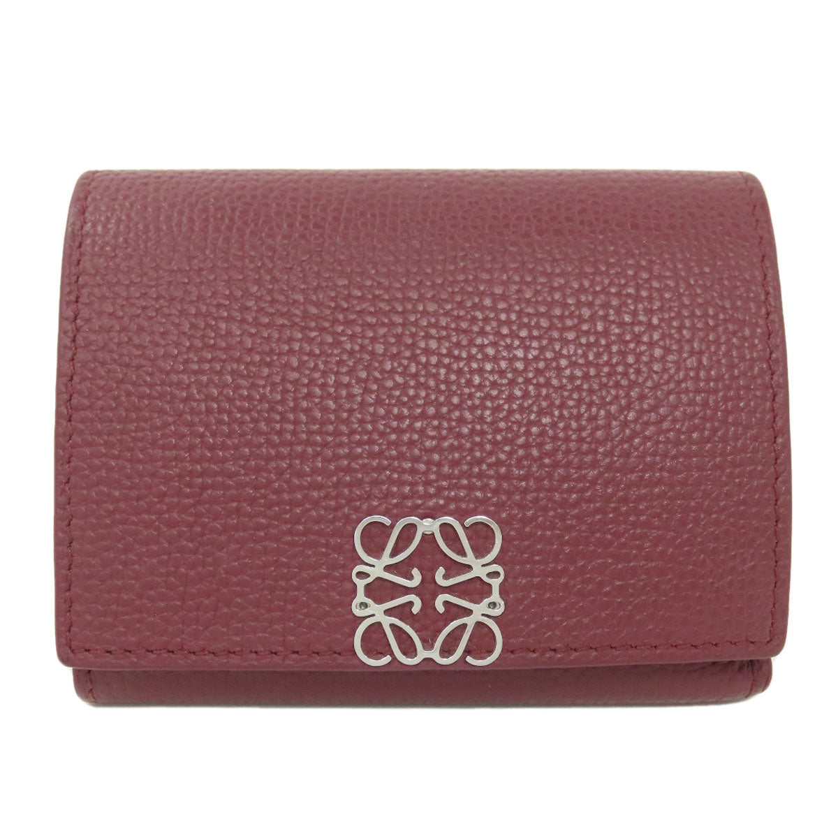 LOEWE Bifold Wallet Calfskin Red Compact Wallet Anagram Women Used Authentic