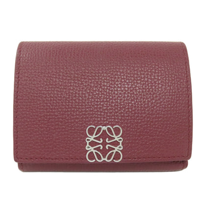 LOEWE Bifold Wallet Calfskin Red Compact Wallet Anagram Women Used Authentic