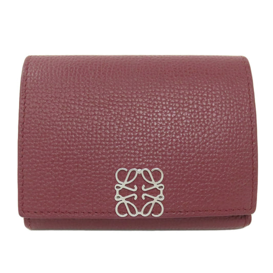 LOEWE Bifold Wallet Calfskin Red Compact Wallet Anagram Women Used Authentic