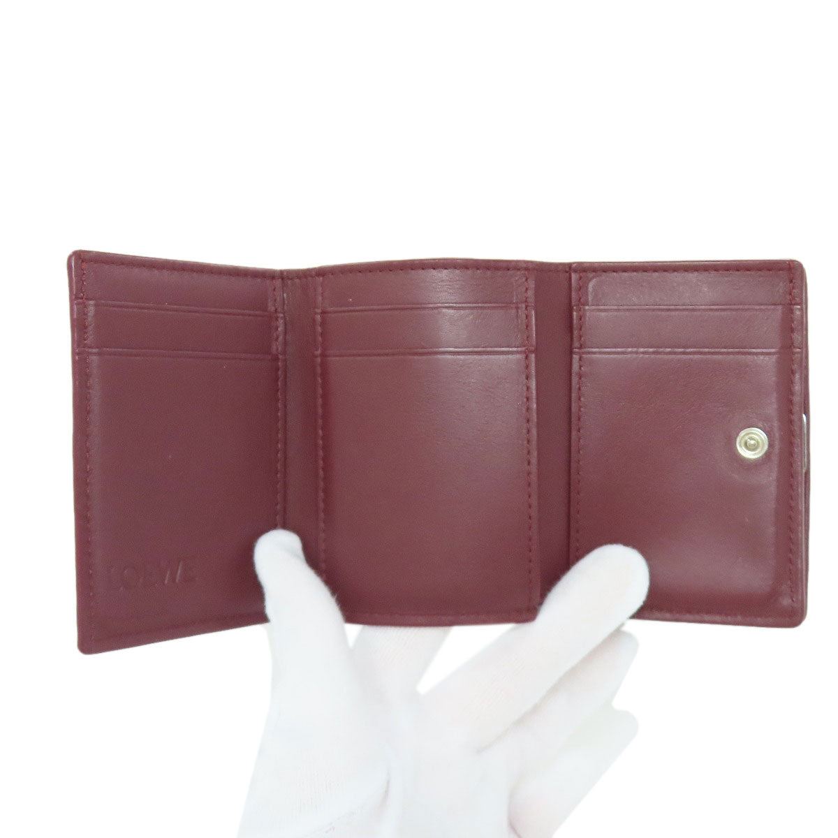 LOEWE Bifold Wallet Calfskin Red Compact Wallet Anagram Women Used Authentic