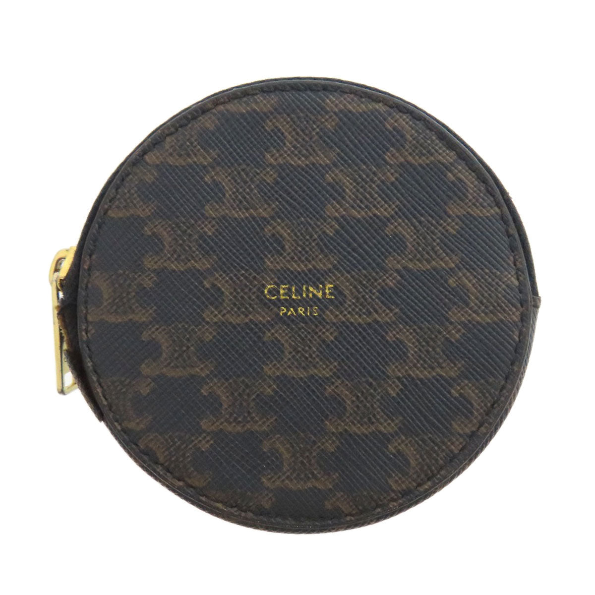 CELINE Coin case PVC Dark brown TriomphePattern Women Used Authentic