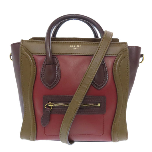 CELINE Handbag Calfskin Red Luggage nano 2 WAY Women Used Authentic