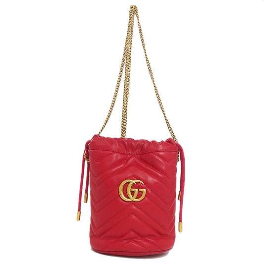 GUCCI Shoulder Bag 575163 Calfskin Red GG Marmont ChainShoulder