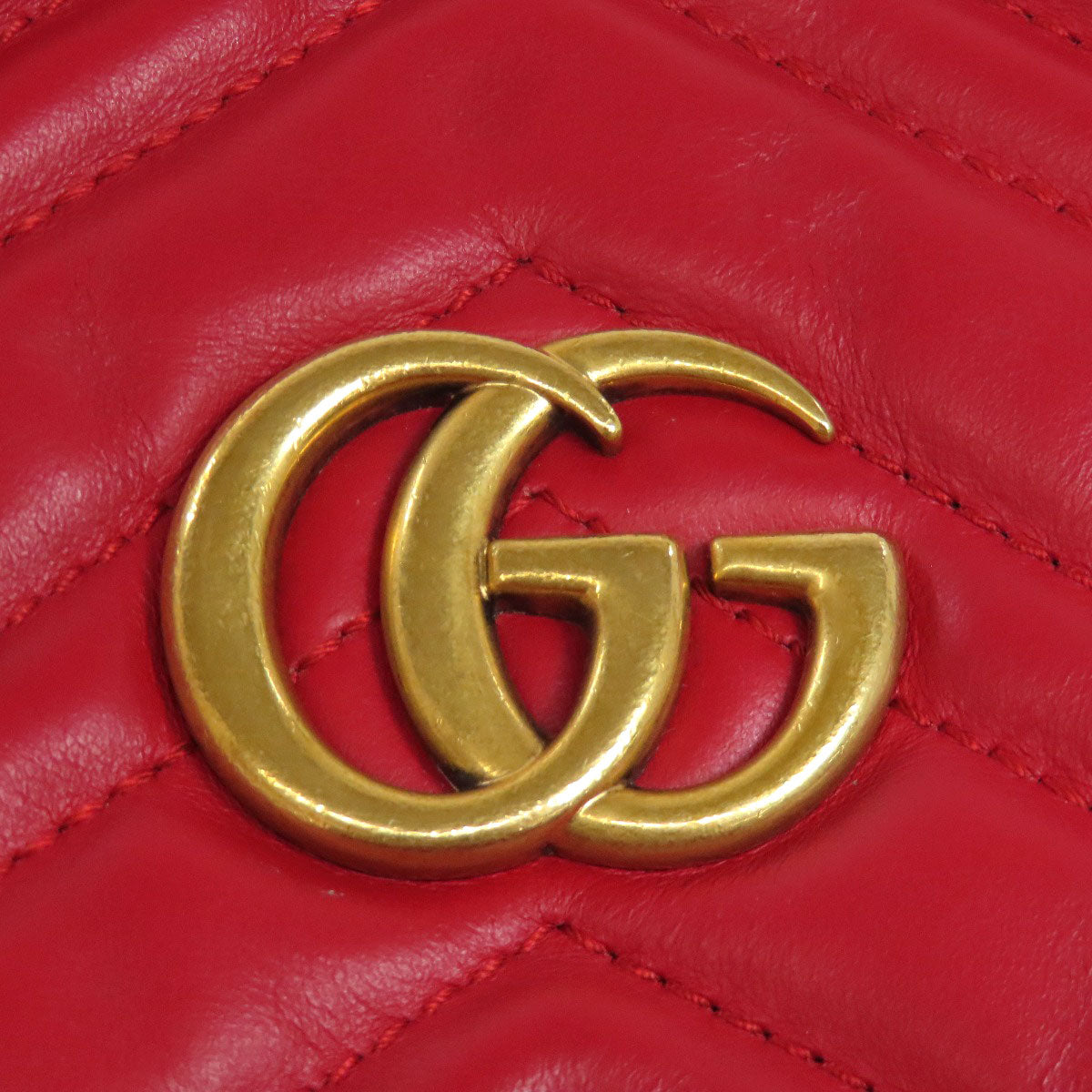 GUCCI Shoulder Bag 575163 Calfskin Red GG Marmont ChainShoulder