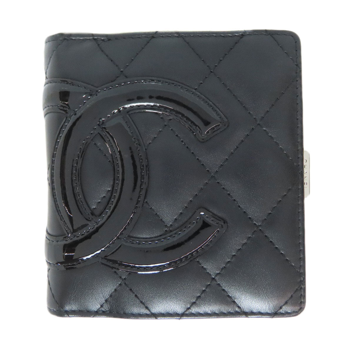 CHANEL Bifold Wallet lambskin black Cambon line Women Used Authentic