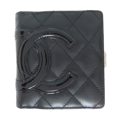 CHANEL Bifold Wallet lambskin black Cambon line Women Used Authentic