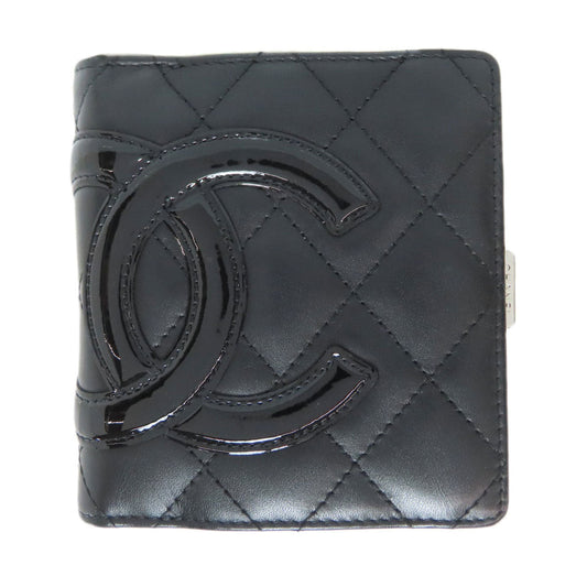 CHANEL Bifold Wallet lambskin black Cambon line Women Used Authentic