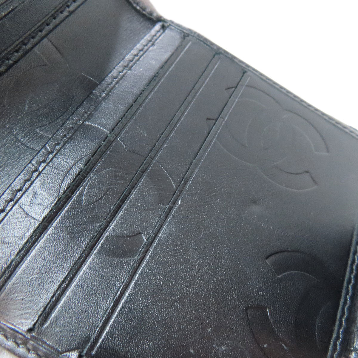 CHANEL Bifold Wallet lambskin black Cambon line Women Used Authentic