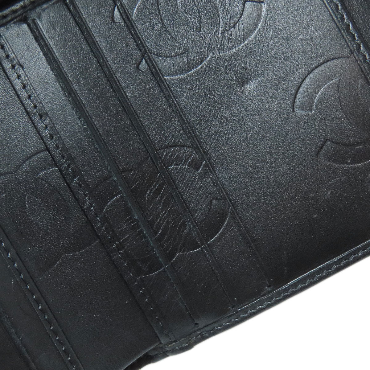 CHANEL Bifold Wallet lambskin black Cambon line Women Used Authentic