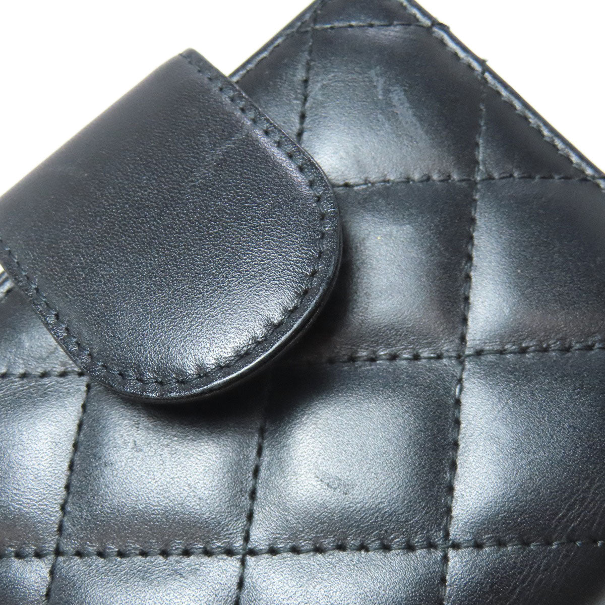 CHANEL Bifold Wallet lambskin black Cambon line Women Used Authentic