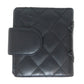 CHANEL Bifold Wallet lambskin black Cambon line Women Used Authentic