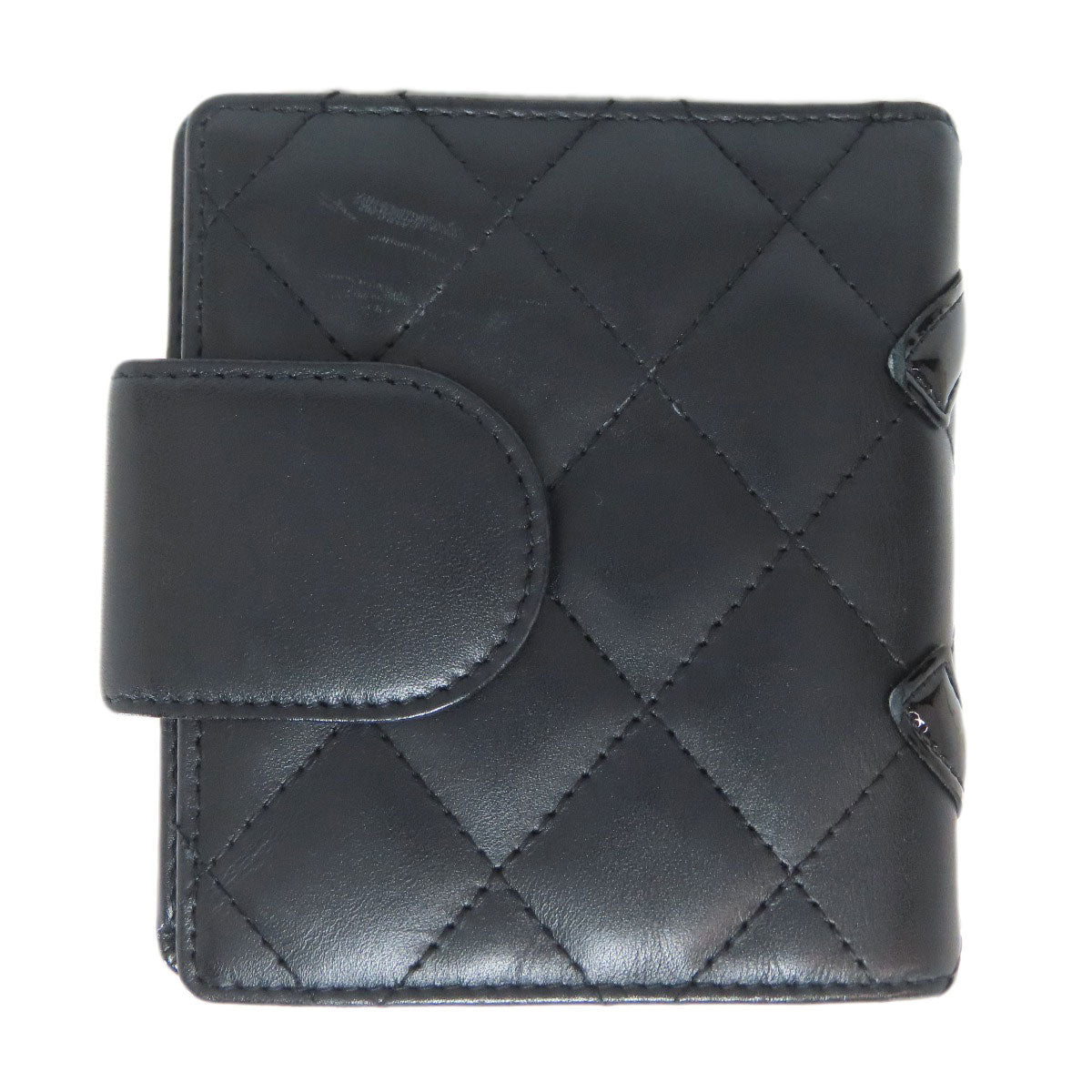 CHANEL Bifold Wallet lambskin black Cambon line Women Used Authentic