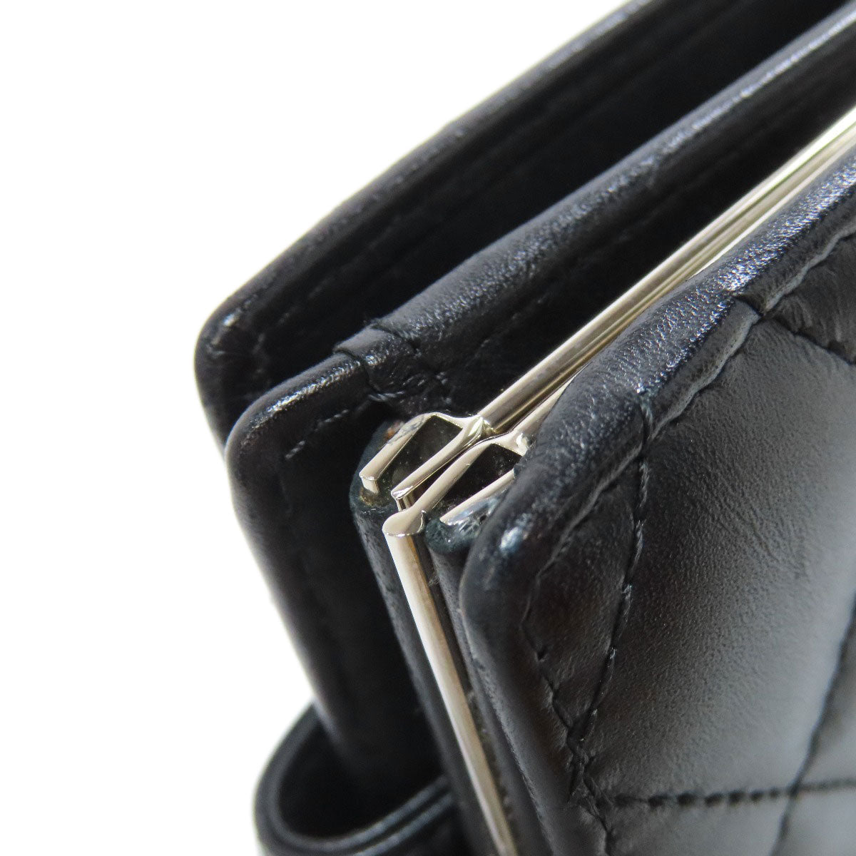 CHANEL Bifold Wallet lambskin black Cambon line Women Used Authentic
