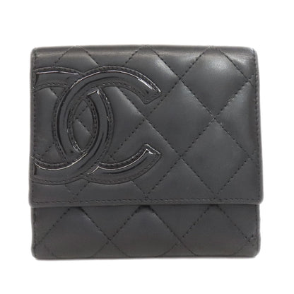 CHANEL Bifold Wallet lambskin black Cambon line Women Used Authentic