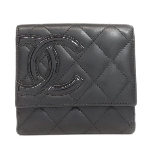 CHANEL Bifold Wallet lambskin black Cambon line Women Used Authentic