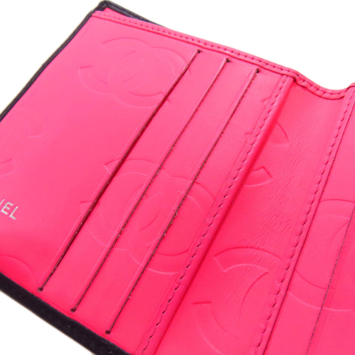 CHANEL Bifold Wallet lambskin black Cambon line Women Used Authentic
