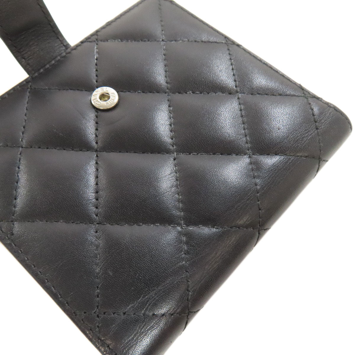 CHANEL Bifold Wallet lambskin black Cambon line Women Used Authentic