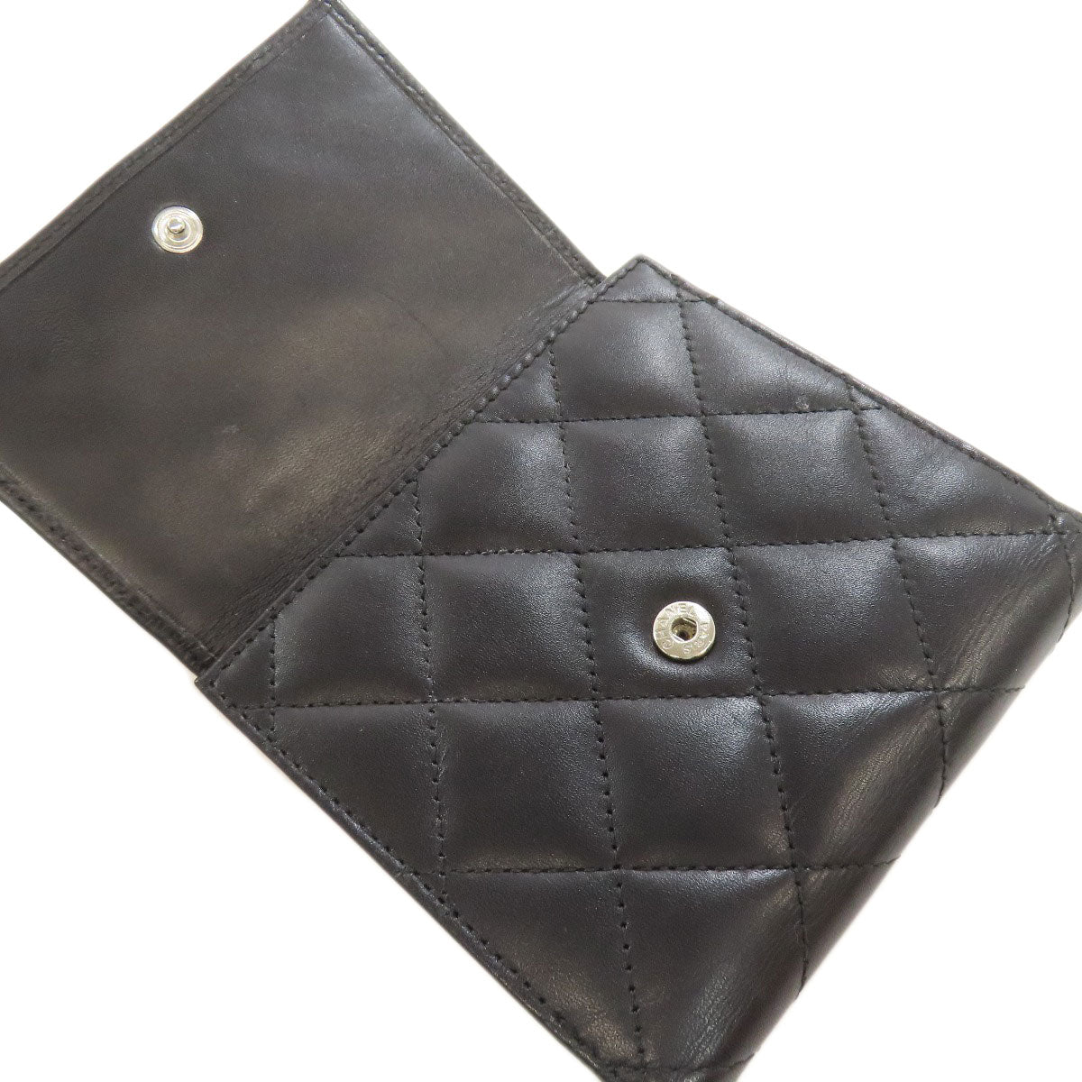 CHANEL Bifold Wallet lambskin black Cambon line Women Used Authentic