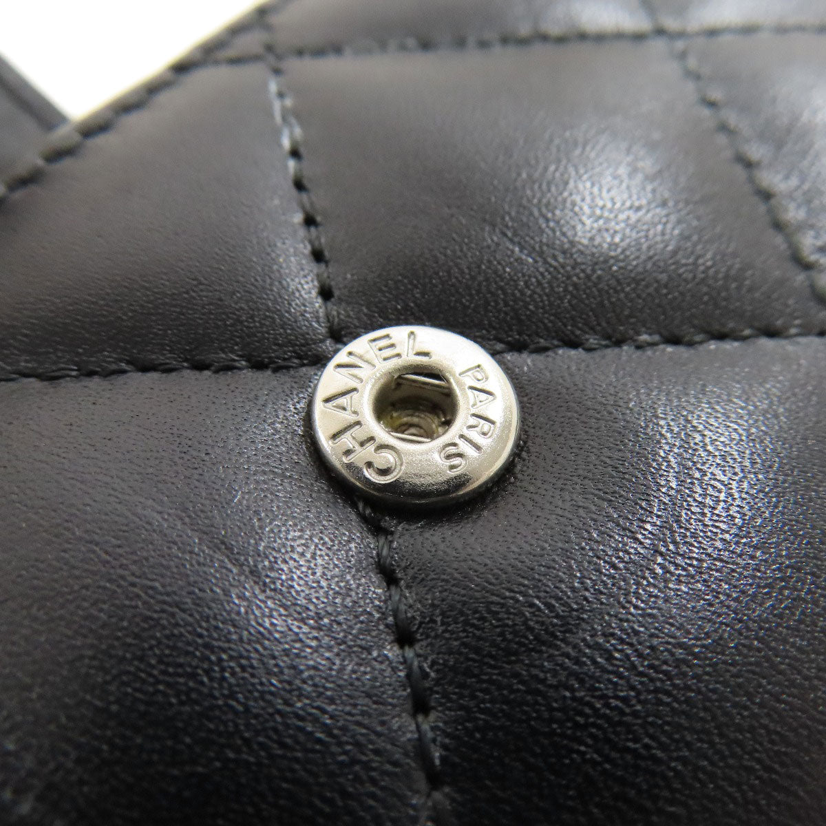 CHANEL Bifold Wallet lambskin black Cambon line Women Used Authentic