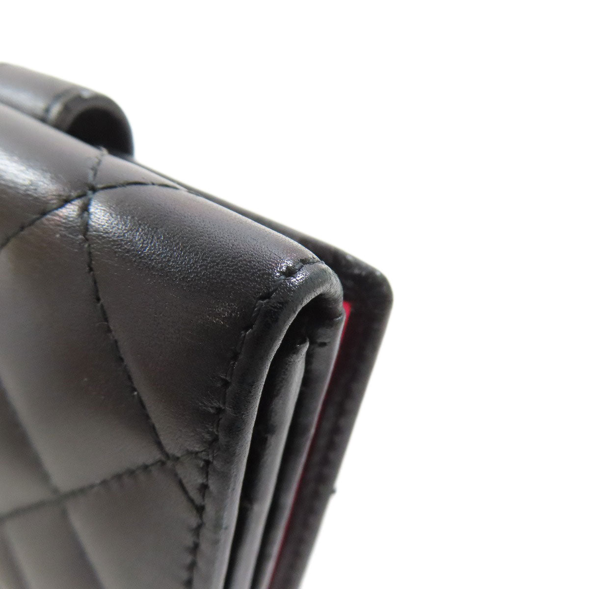 CHANEL Bifold Wallet lambskin black Cambon line Women Used Authentic