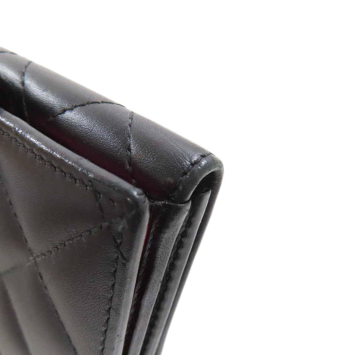 CHANEL Bifold Wallet lambskin black Cambon line Women Used Authentic