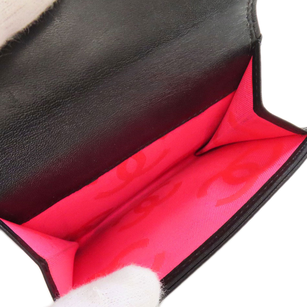 CHANEL Bifold Wallet lambskin black Cambon line Women Used Authentic