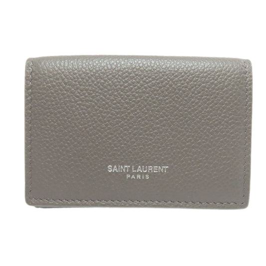 SAINT LAURENT Bifold Wallet leather gray Tri-fold logo Women Used Authentic