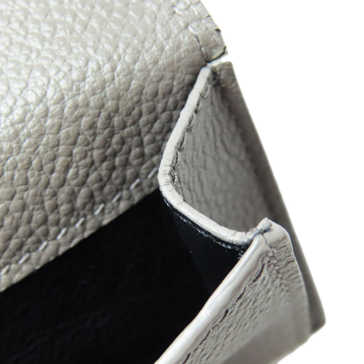 SAINT LAURENT Bifold Wallet leather gray Tri-fold logo Women Used Authentic
