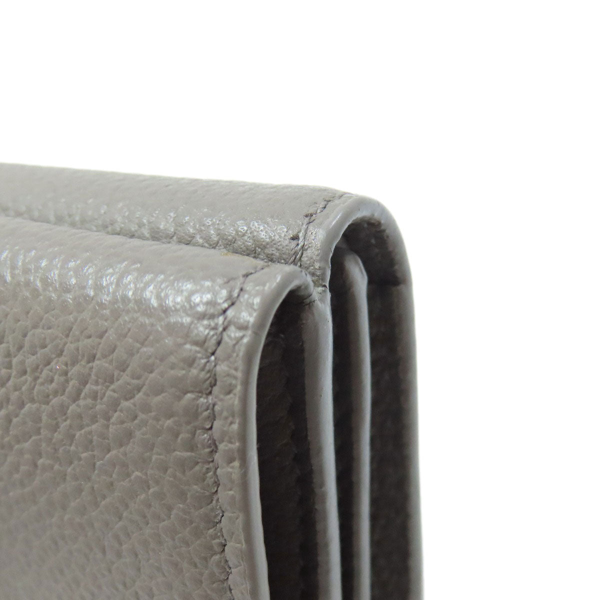 SAINT LAURENT Bifold Wallet leather gray Tri-fold logo Women Used Authentic