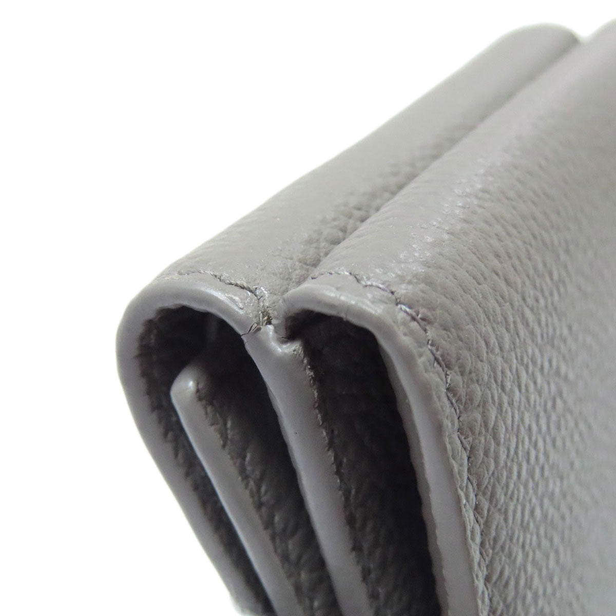 SAINT LAURENT Bifold Wallet leather gray Tri-fold logo Women Used Authentic
