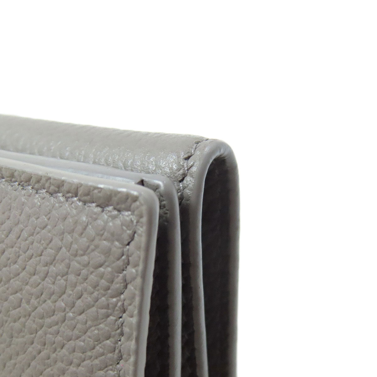 SAINT LAURENT Bifold Wallet leather gray Tri-fold logo Women Used Authentic