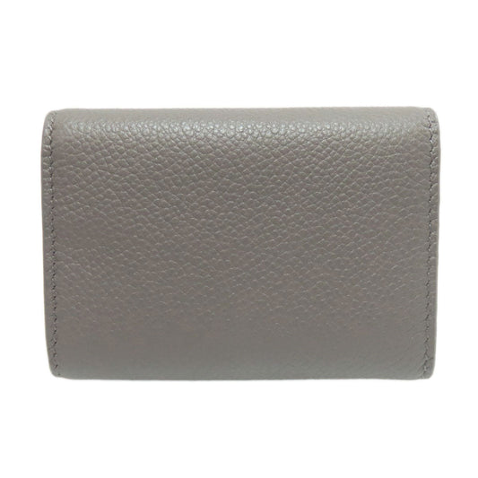 SAINT LAURENT Bifold Wallet leather gray Tri-fold logo Women Used Authentic