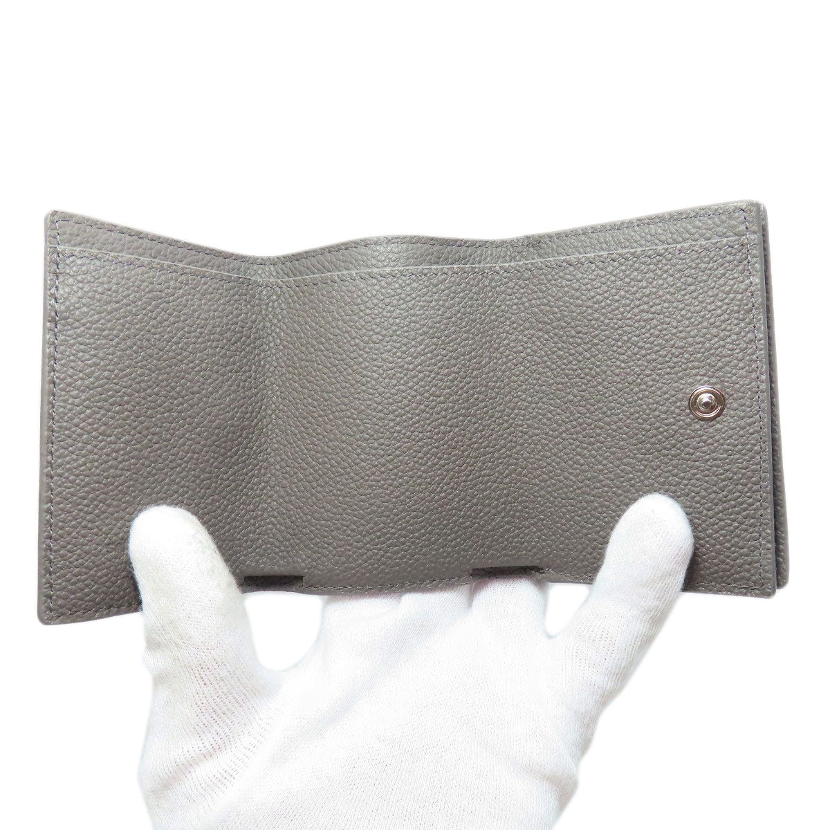 SAINT LAURENT Bifold Wallet leather gray Tri-fold logo Women Used Authentic