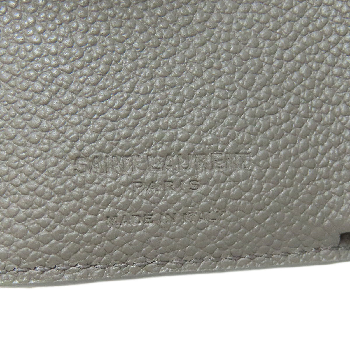 SAINT LAURENT Bifold Wallet leather gray Tri-fold logo Women Used Authentic