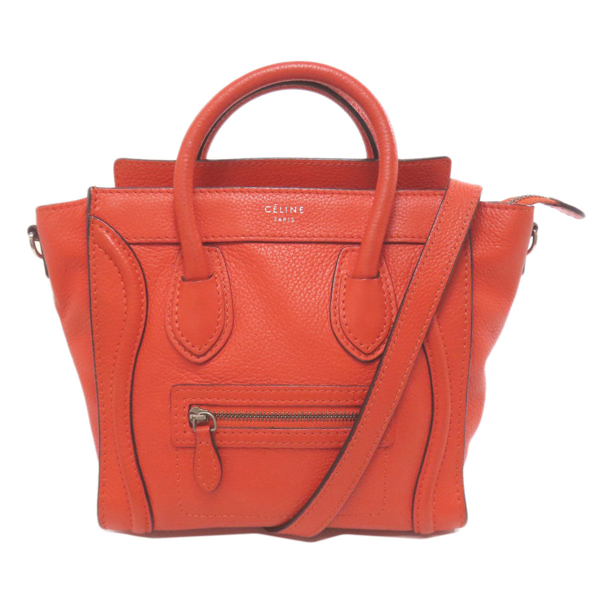 CELINE Handbag Calfskin Red Luggage nano 2 WAY Women Used Authentic