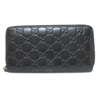 GUCCI Long Wallet Purse 307987 leather black Zip Around GG Signature Shima Women Used Authentic