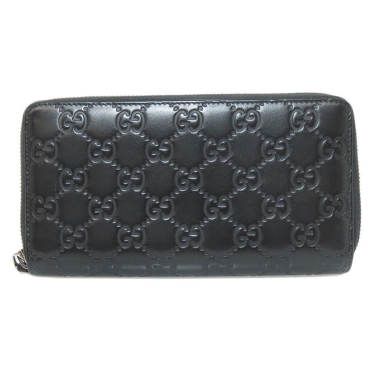GUCCI Long Wallet Purse 307987 leather black Zip Around GG Signature Shima Women Used Authentic