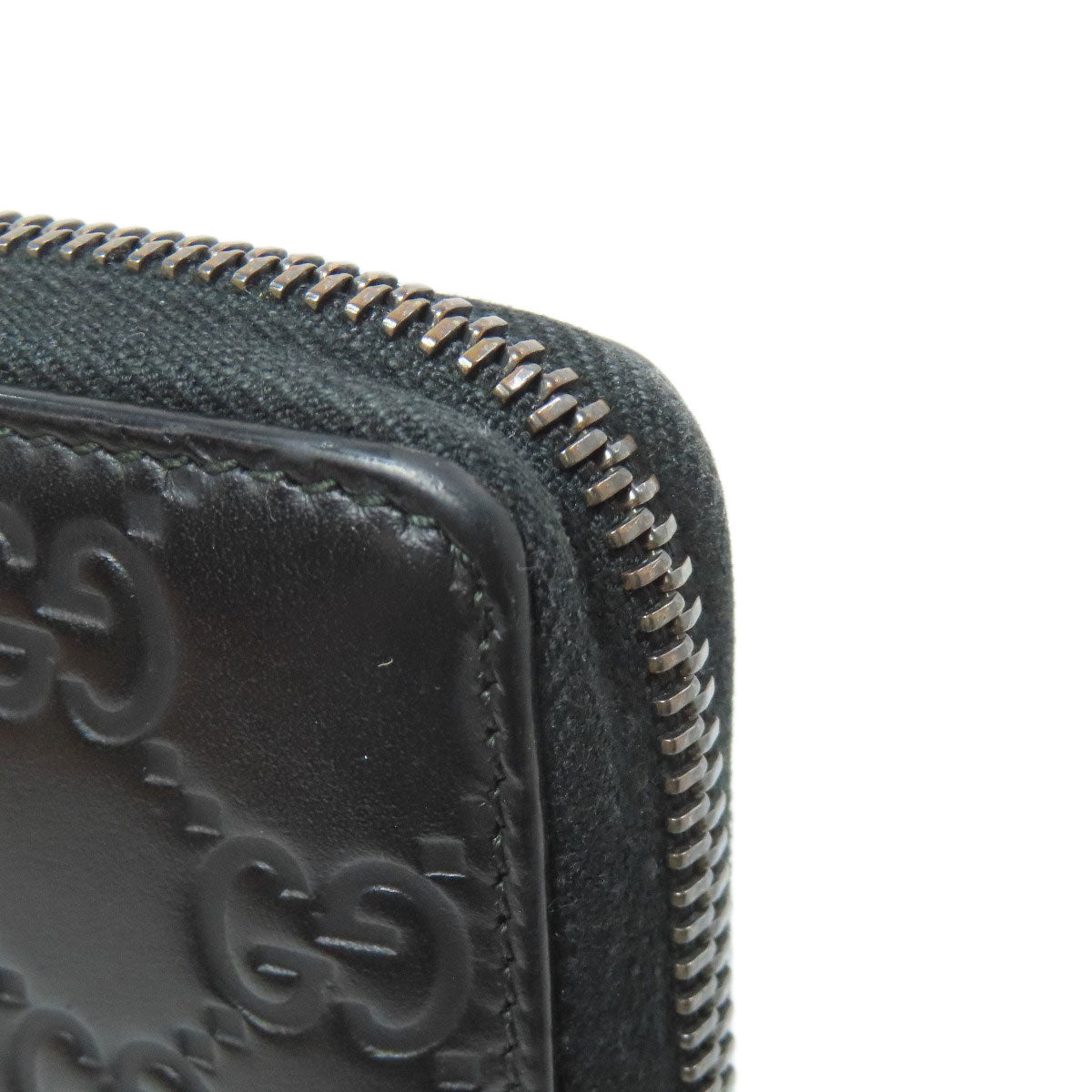 GUCCI Long Wallet Purse 307987 leather black Zip Around GG Signature Shima Women Used Authentic