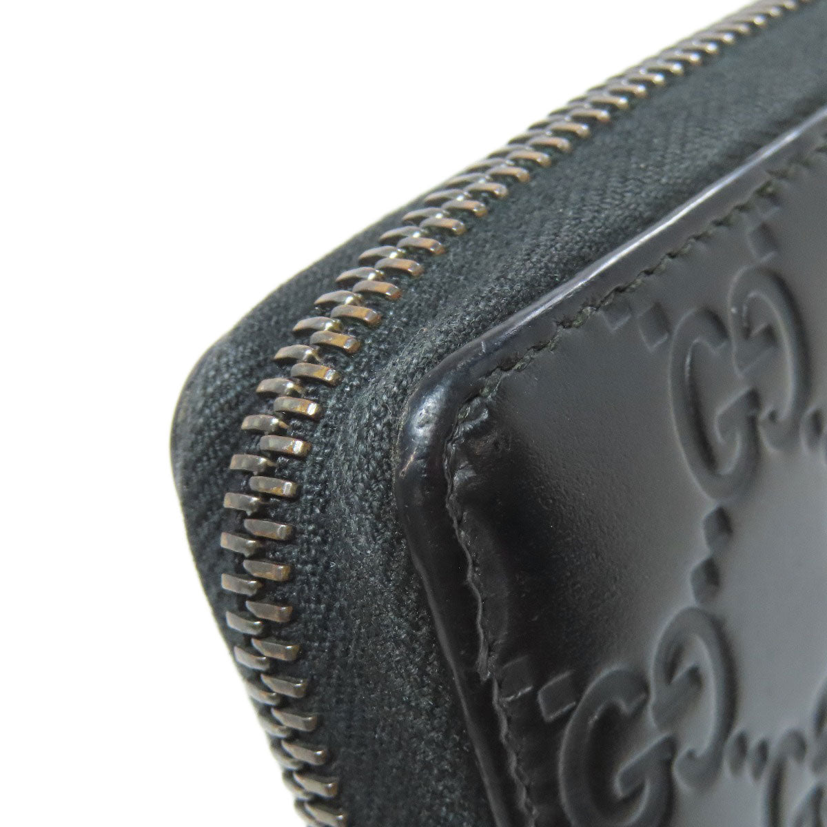 GUCCI Long Wallet Purse 307987 leather black Zip Around GG Signature Shima Women Used Authentic