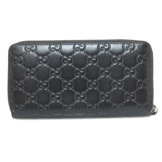 GUCCI Long Wallet Purse 307987 leather black Zip Around GG Signature Shima Women Used Authentic
