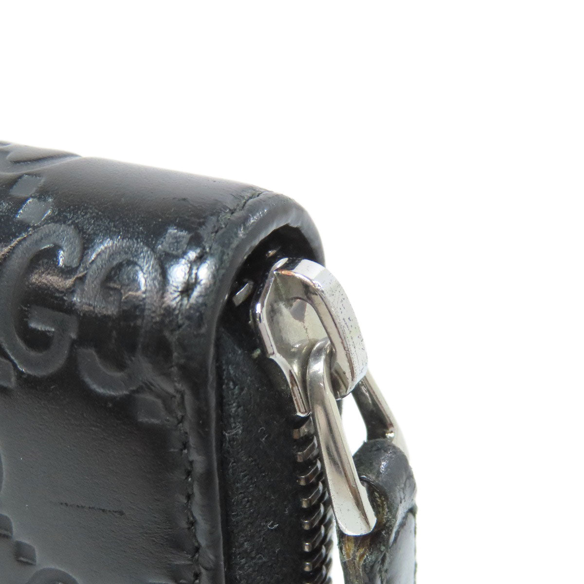 GUCCI Long Wallet Purse 307987 leather black Zip Around GG Signature Shima Women Used Authentic