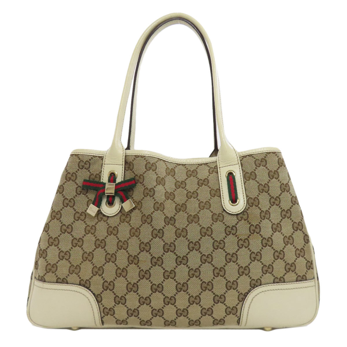 GUCCI Tote Bag 163805 canvas Brown GG Princey Ribbon Women Used Authentic