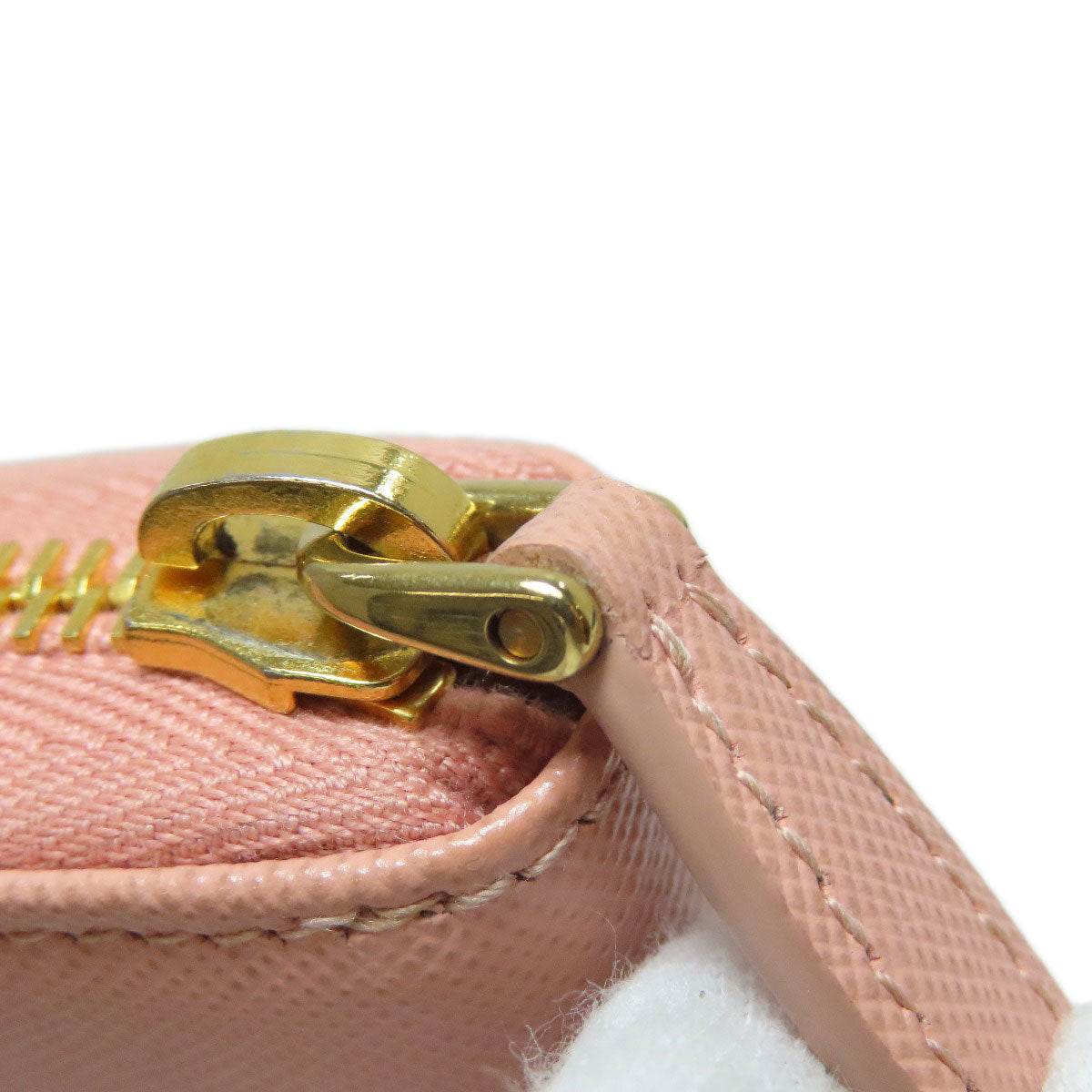 PRADA Coin case leather pink Saffiano logoMetal Women Used Authentic
